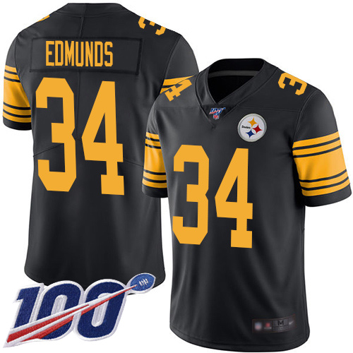 Men Pittsburgh Steelers Football #34 Limited Black Terrell Edmunds 100th Season Rush Vapor Untouchable Nike NFL Jersey